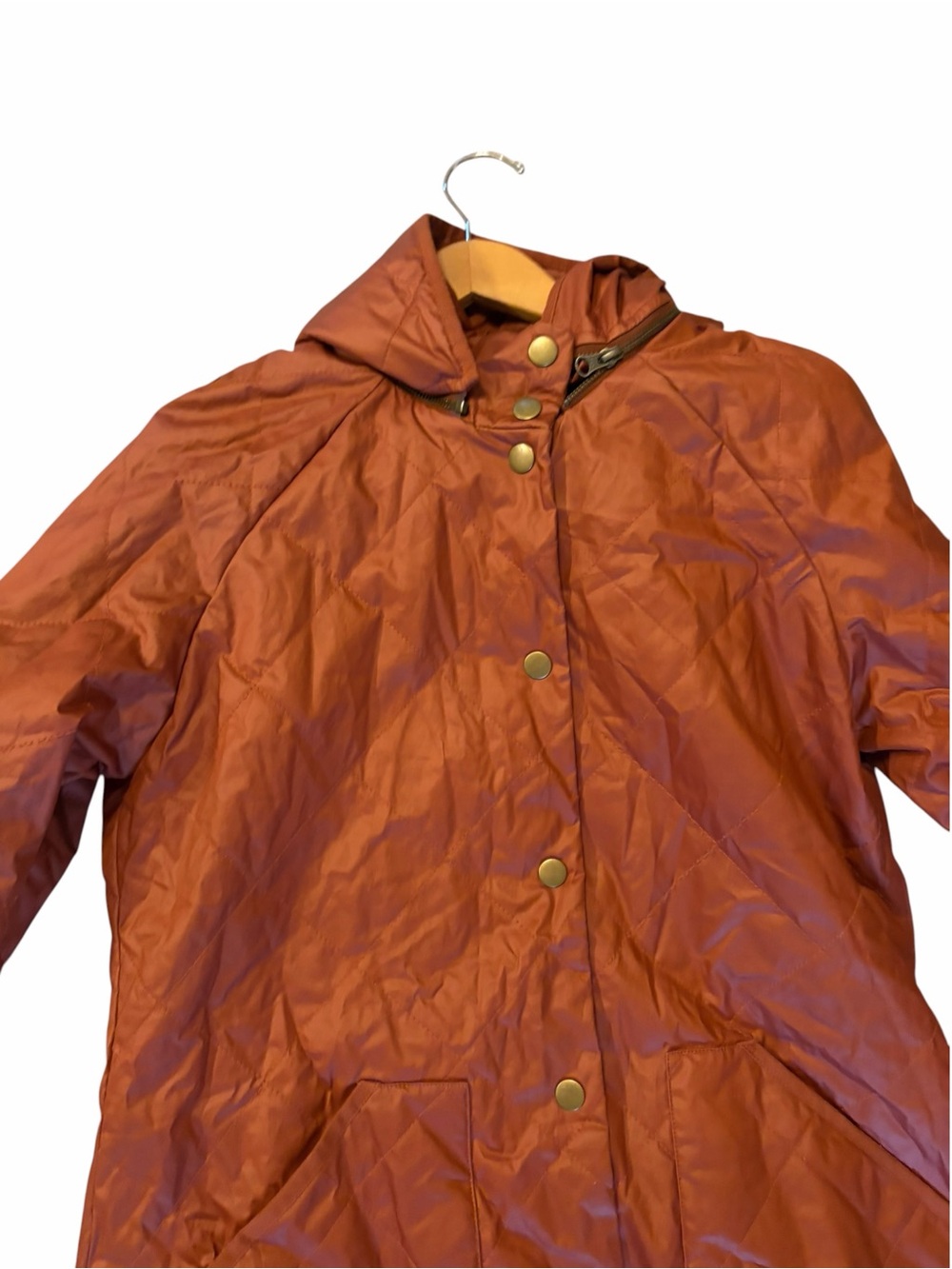 Garnet Hill Size 8 Coated Cotton Quilted Car Coat Orange Pumpkin Rust Rain - Picture 3 of 9